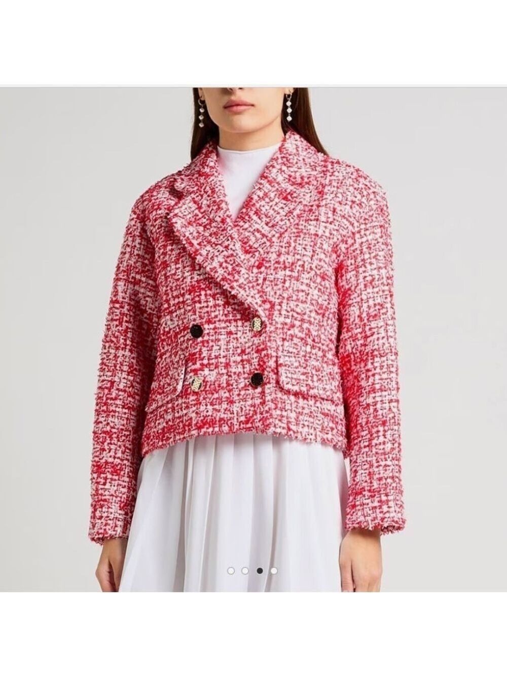 Sandro Cropped Short Tweed Jacket Blazer in Rouge sequins & metallic Sz XL - Picture 1 of 17